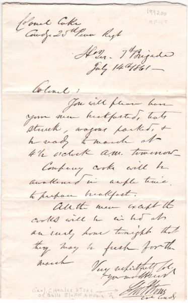 Colonel Stone Orders His Men Readied to March