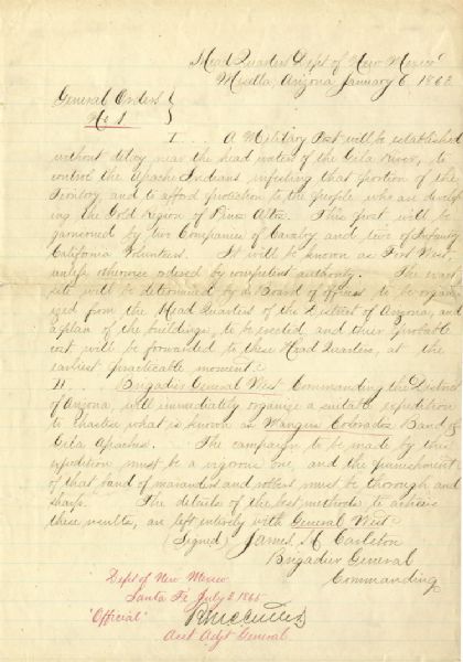 Orders to Track & Kill Mangus Colorada’s Band of Gila Apaches
