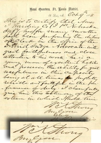 General William Strong Autograph Letter Signed