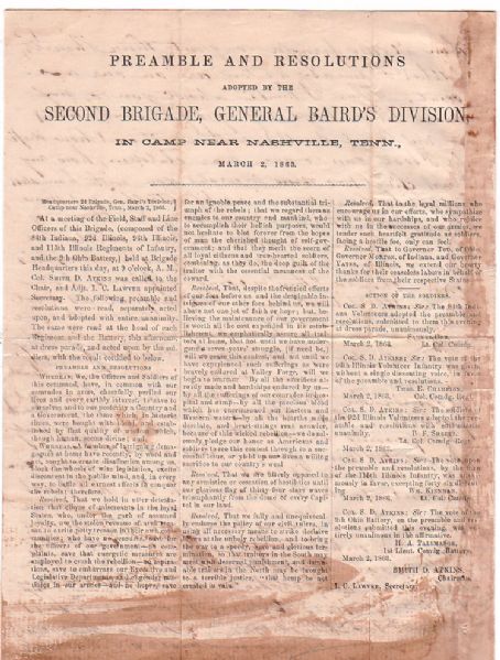 Union Officer's Letter On Rare General Baird Broadside 