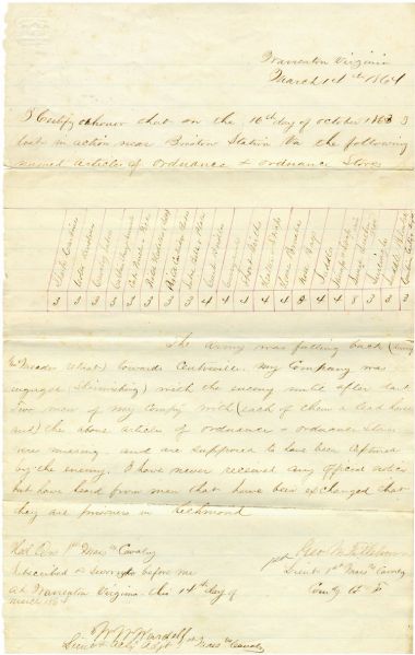 Losses at Bristow Station by 1st Mass Cavalry