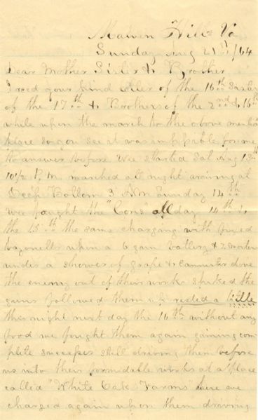 6th Connecticut Deep Bottom Battle Letter