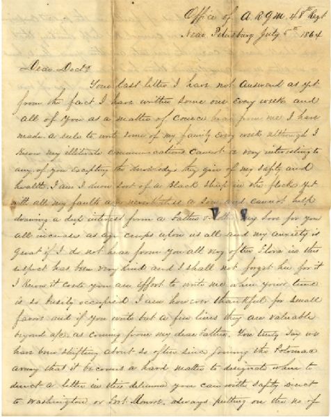 48th New York Letter on Secretary Chase & Conditions Outside Petersburg