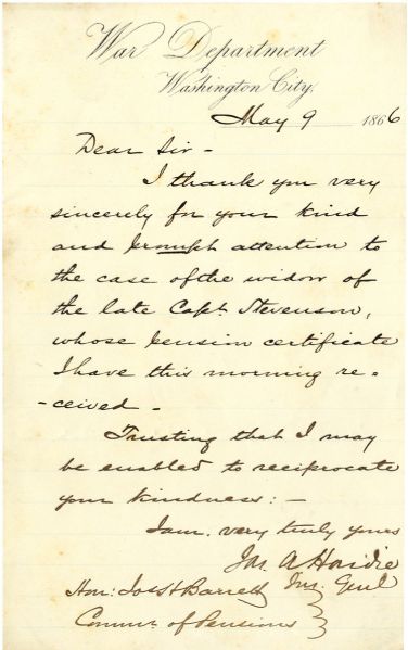 General James Hardie Autograph Letter Signed