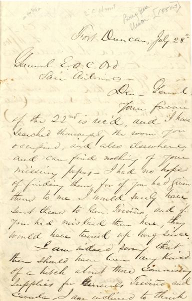 General Lewis C. Hunt Autograph Letter Signed, 