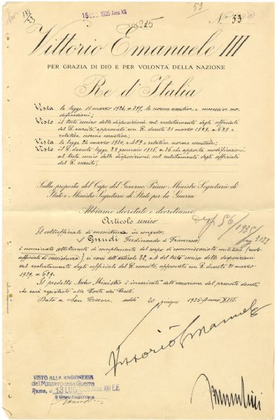 Document Signed by Mussolini & Victor Emmanuel III