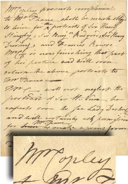 Important John Singleton Copley Autograph Letter Signed