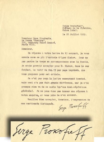 Prokofieff Declines a Request to Review Performances of Works by Rossini