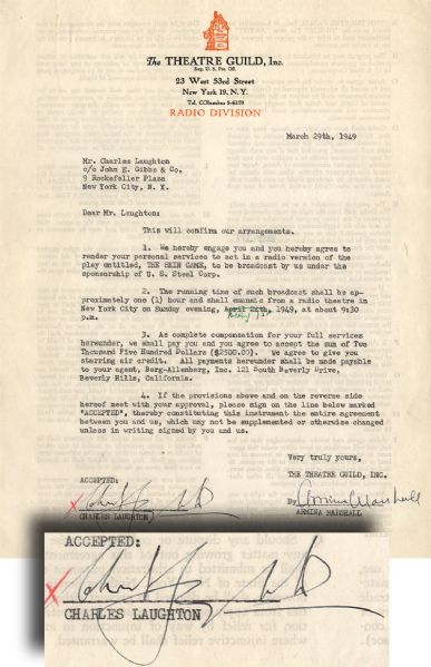 Charles Laughton Signed Document
