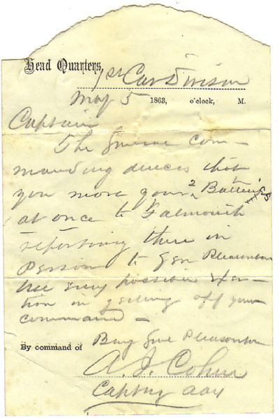 Captain Cohen Transmits Orders of General Pleasonton