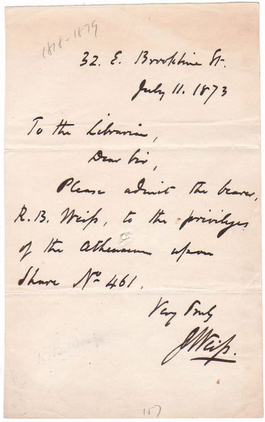 Abolitionist John Weiss Autograph Letter Signed