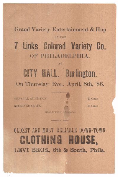 Prominent merchants, Levi Brothers, sponsor colored minstrel show. 