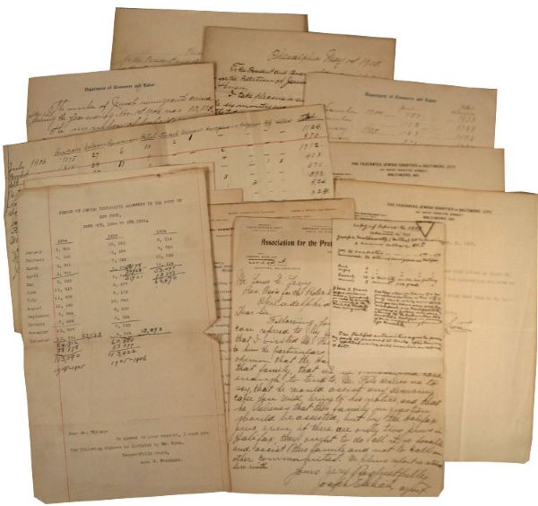 A fascinating collection of 17 manuscript documents pertaining to Jewish immigration at the turn of the 20’th century. 