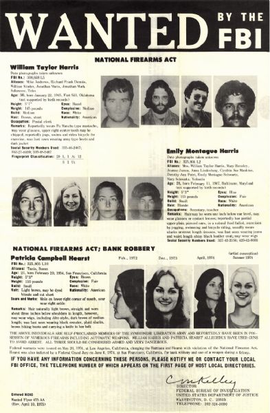 Large Patty Hearst Wanted Poster