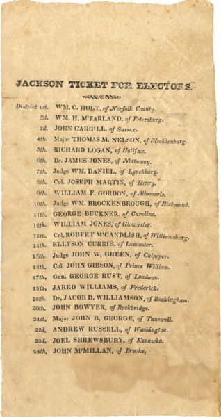 Andrew Jackson Election Ticket