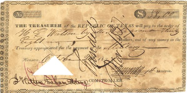 Republic of Texas Military Warrant Signed by Alexander Le Grand