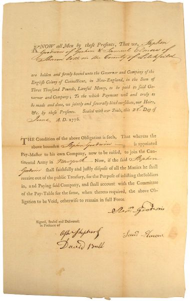 1776 Bond For Raising A Company To March To New York. 