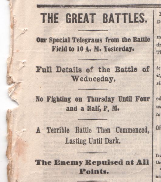 Early New-York Times Report of the Battle of Gettysburg. 