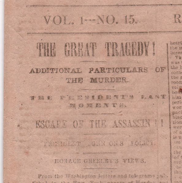 Union Occupied Newspaper Reports Lincoln’s Assassination
