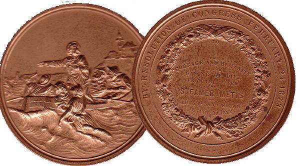 LIFE-SAVING MEDAL, WRECK OF STEAMER METIS 