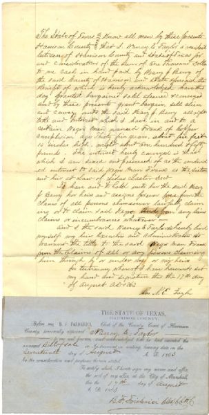 Texas Confederate Slave Sale Documents
