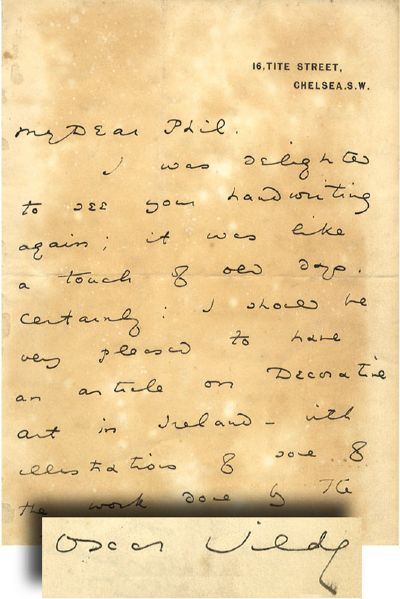 Oscar Wilde Autograph Letter Signed on Irish Art