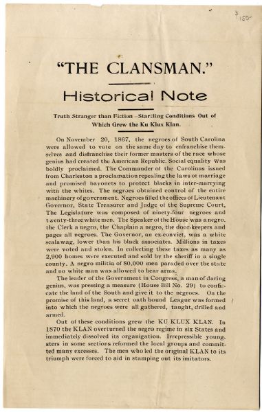 1920’s Pro-Klan Broadside