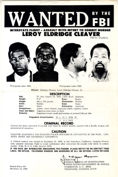 Black Panthers Eldridge Cleaver Wanted By The FBI