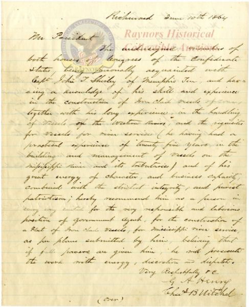 Confederate Congressman Garland Sends A Petition To President Davis 