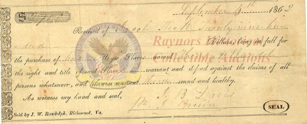 Scarce Imprinted Slave Receipt