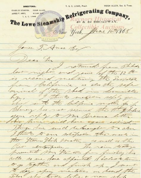 The First American Military Aeronaut, Thaddeus Lowe, Writes to the Arms Manufacturer, James T. Ames