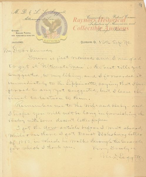 Major General Mortimer Dormer Leggett Signed Letter