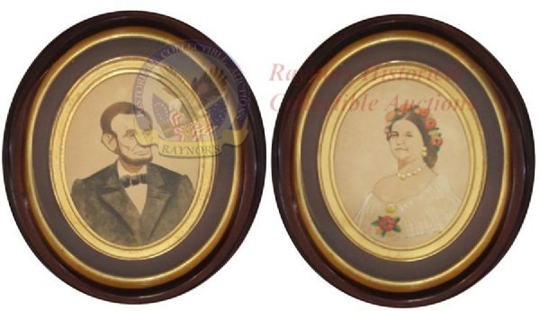 Matching Original Water Color Paintings of Abraham and Mary Todd Lincoln.