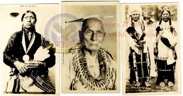 Three Photo Postcards of Pawnee Indians