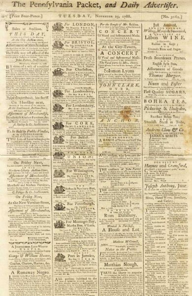 Early Pennsylvania Newspaper With Runaway Ad