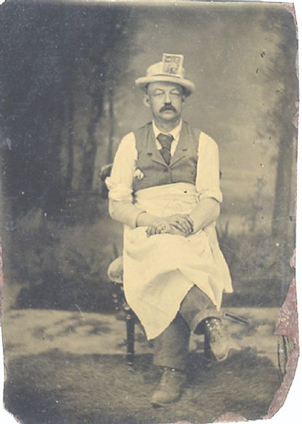 Unusual Tintype of a Confederate Printer with $10 note in Cap