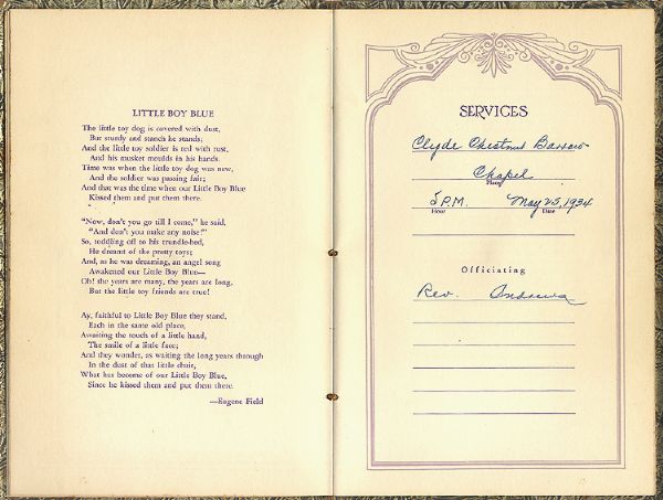 Clyde Barrow Funeral Guest Book    