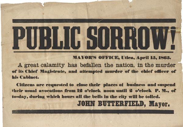 Abraham Lincoln Assassination Broadside April 15, 1865