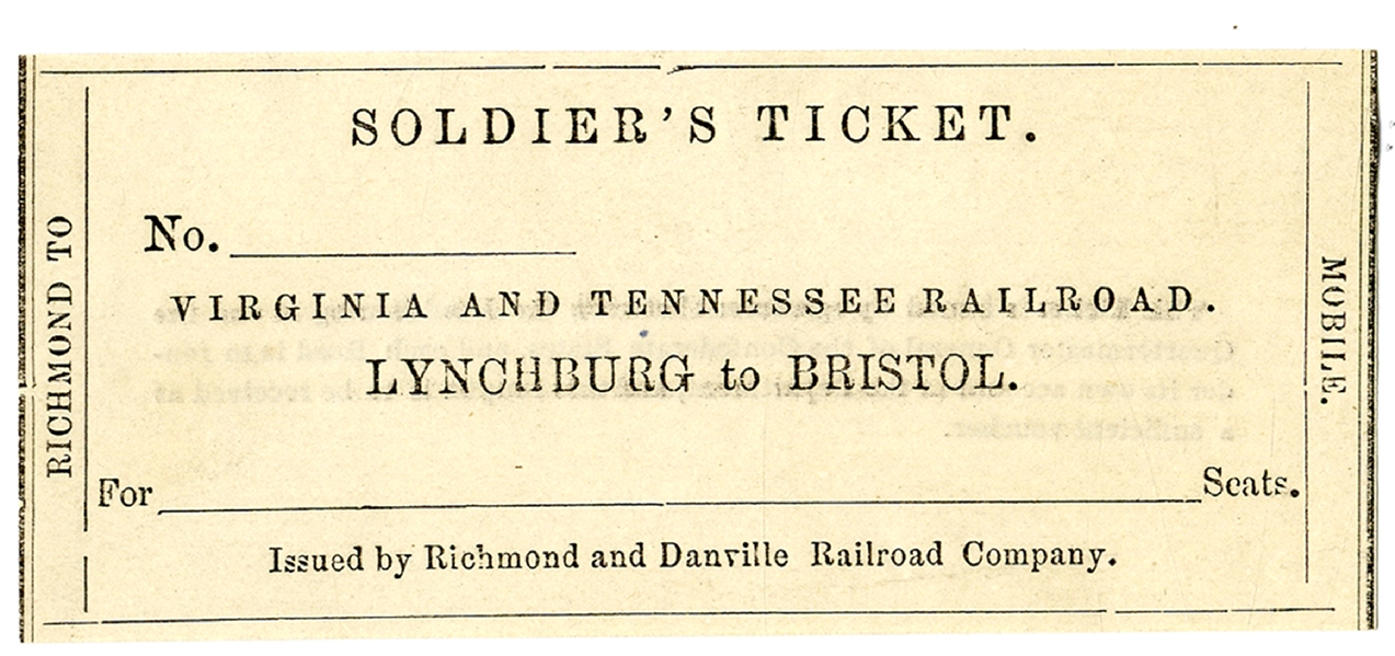 Rare Confederate Soldier's Free Of Charge Railroad Ticket.