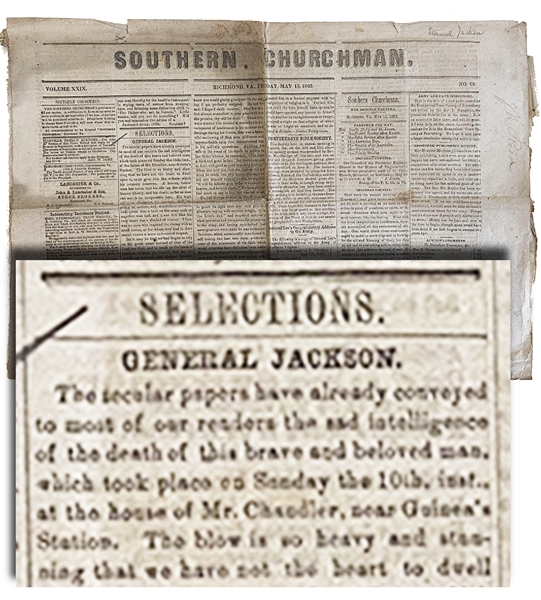 Death of Stonewall in a Confederate Newspaper