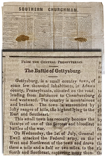 Gettysburg report in CSA newspaper