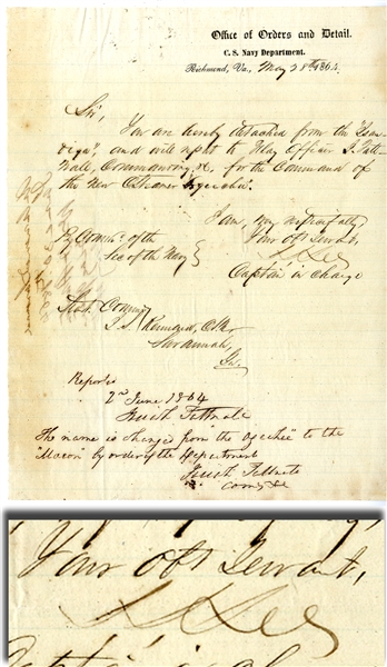 Confederate Naval Document Signed by BOTH Sydney Smith Lee and Josiah Tattnall  