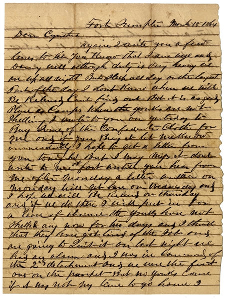 Vanderford Writes From Fort Sumter