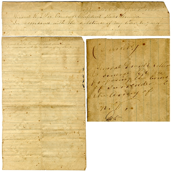 Magnificent archive of letters & documents AND TERMS of LEE'S SURRENDER 