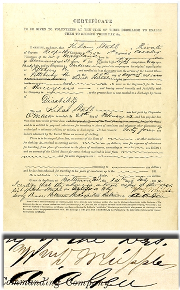 Endorsed Discharge Certificate Document Signed  by William D. Whipple.