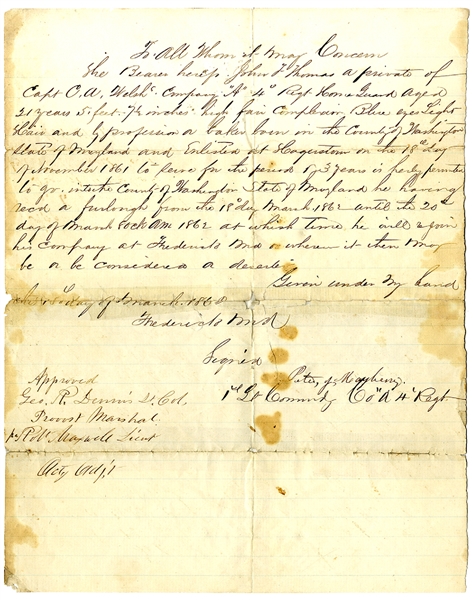 Manuscript Union Soldier's Pass