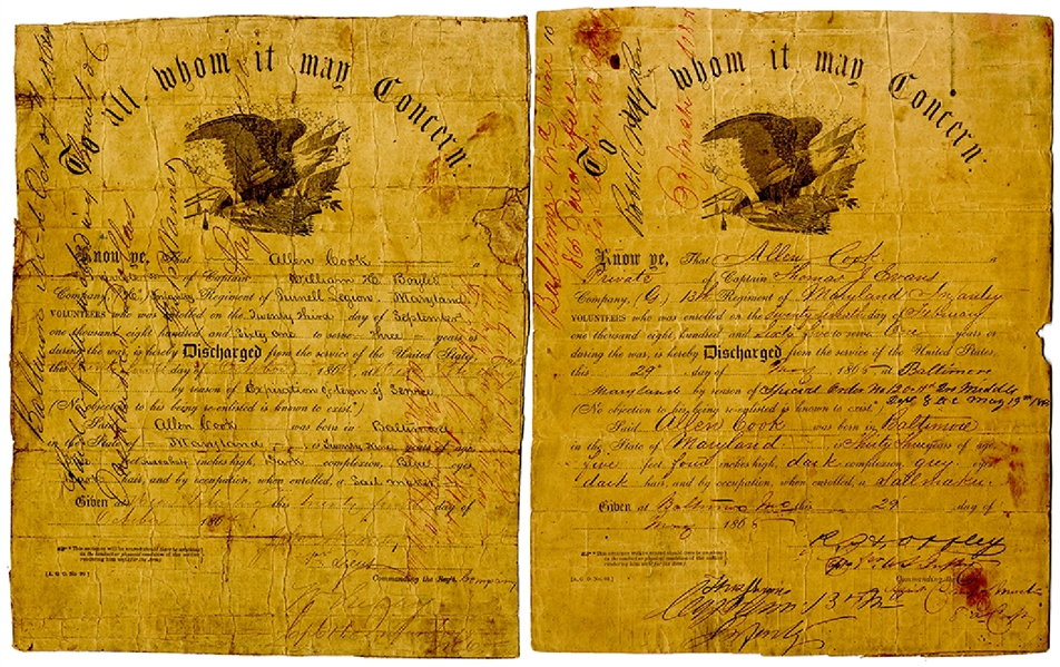 Pair of Union Eagle Maryland Discharge Documents 