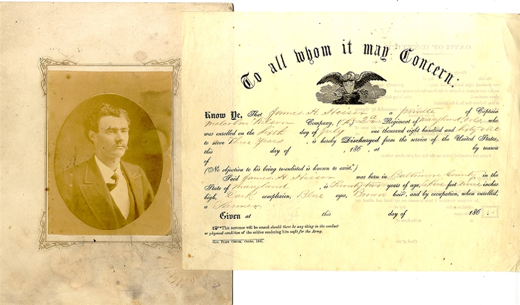 2nd Maryland Maryland Discharge and Albumen for Private James H. Heiser