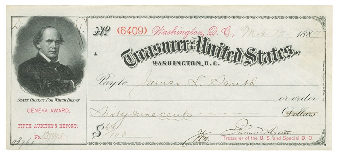 Draft For The Payment of Claims Under the Terms of the Settlement of the Alabama Claims For Restitution of Losses Suffered by Union Commerce During the Civil War