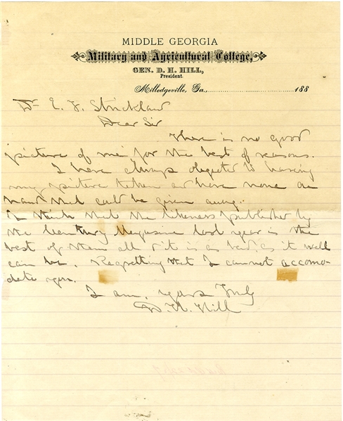 CSA General D.H. Hill Declines a Request